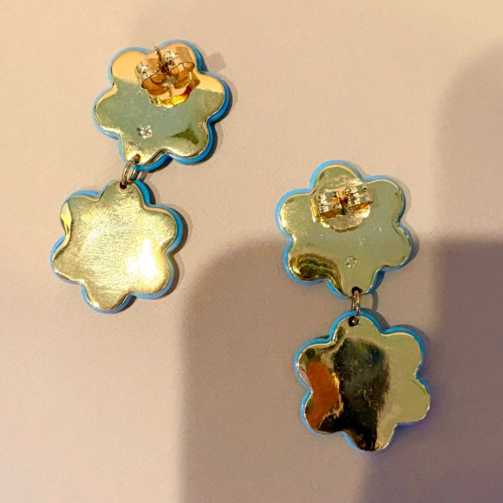 ASHA Flower Earrings in Turquoise and Dipped 14K Gold, EUC. - Picture 7 of 9